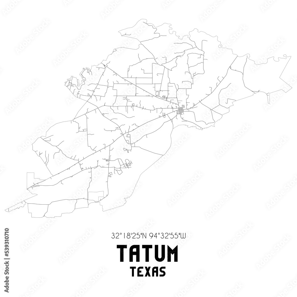 Tatum Texas. US street map with black and white lines.