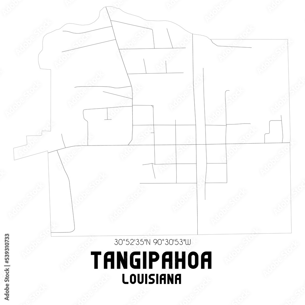 Tangipahoa Louisiana. US street map with black and white lines.
