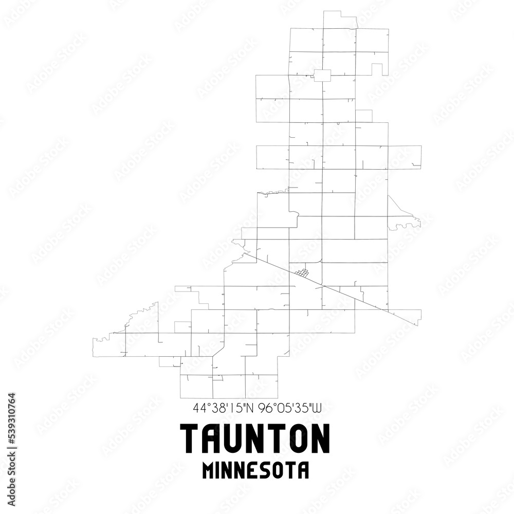 Taunton Minnesota. US street map with black and white lines.