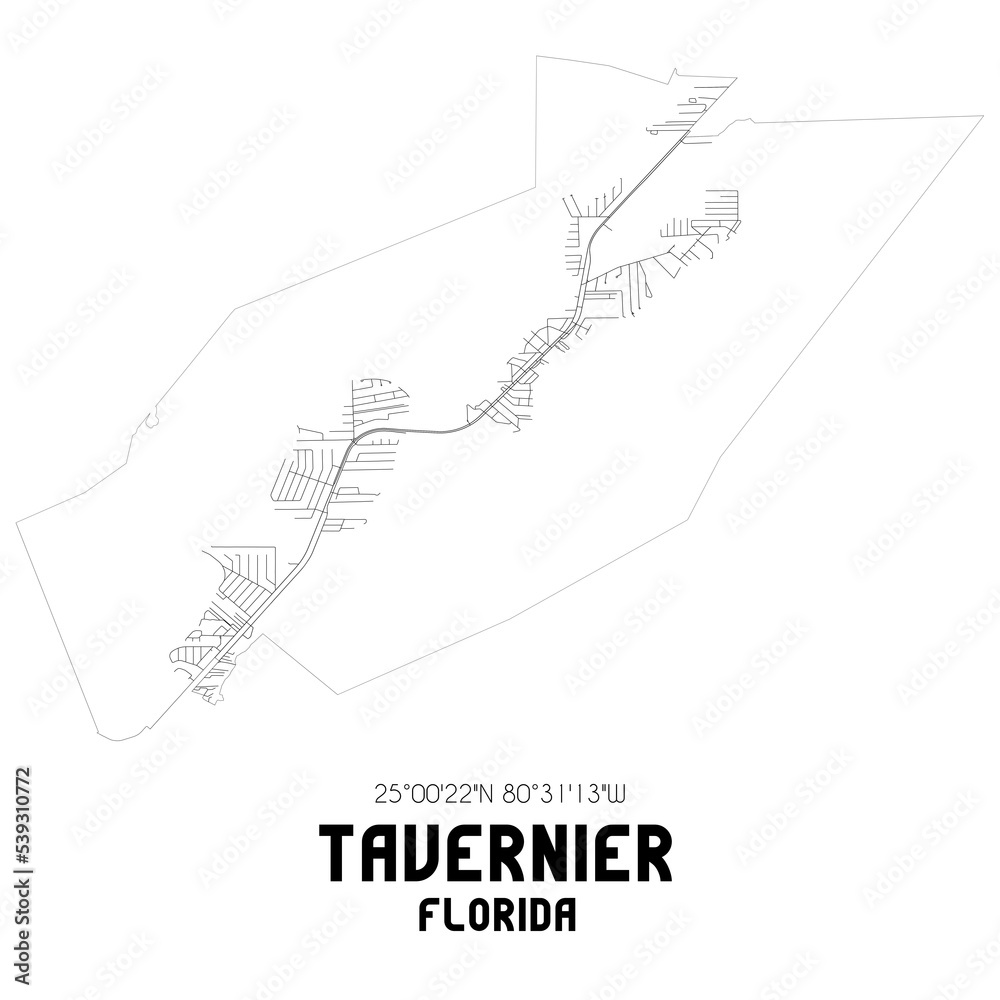 ภาพประกอบสต็อก Tavernier Florida. US street map with black and white lines. ภาพ Adobe Stock