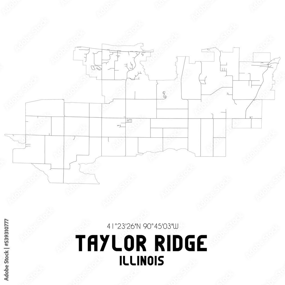 Taylor Ridge Illinois. US street map with black and white lines.