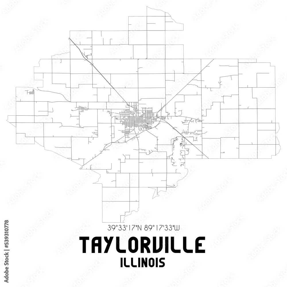 Taylorville Illinois. US street map with black and white lines.