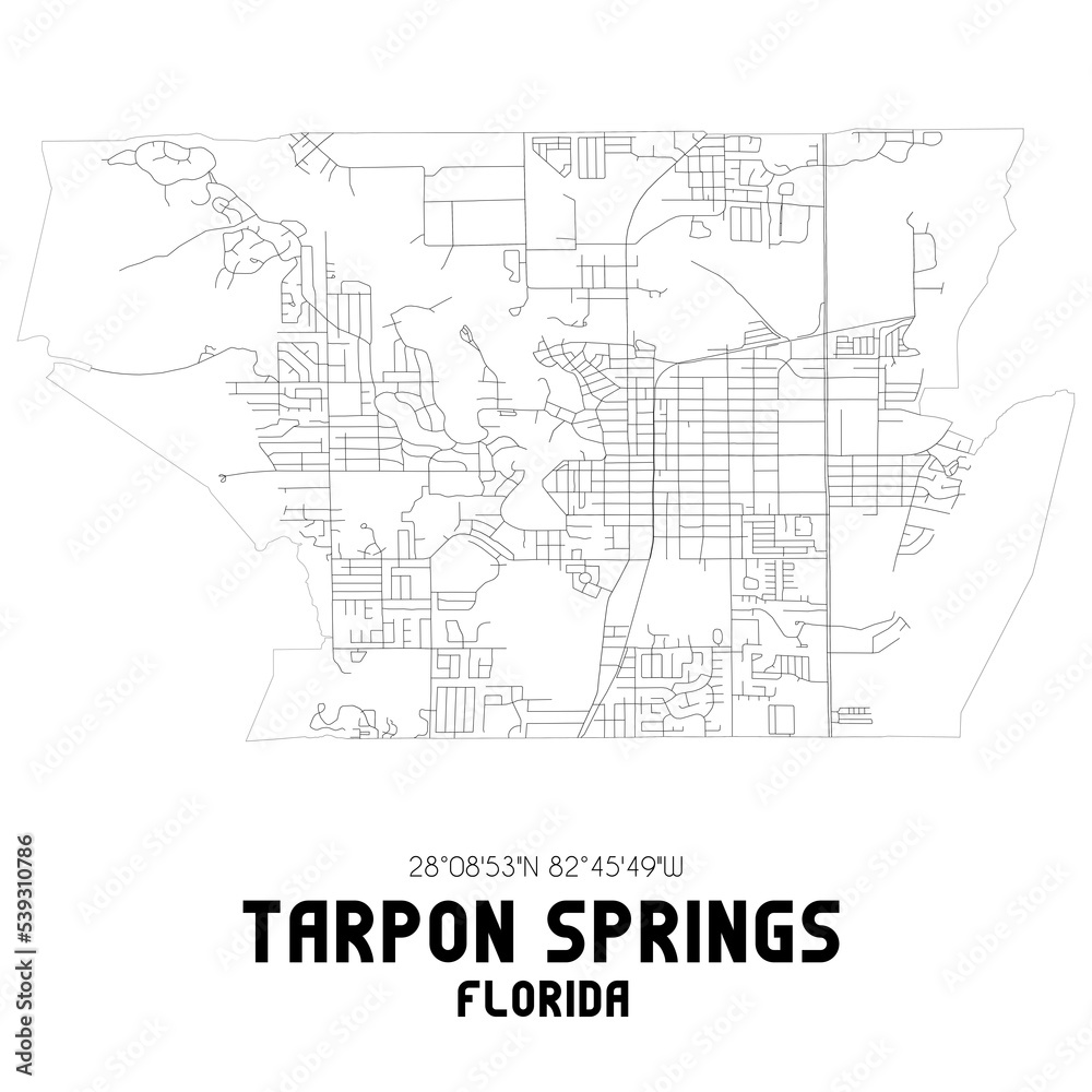 Tarpon Springs Florida. US street map with black and white lines. Tarpon Springs Florida. US street map with black and white lines.