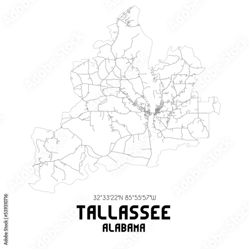 Tallassee Alabama. US street map with black and white lines.