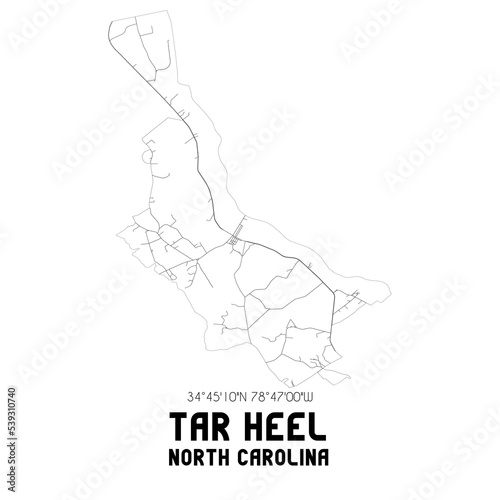 Tar Heel North Carolina. US street map with black and white lines.