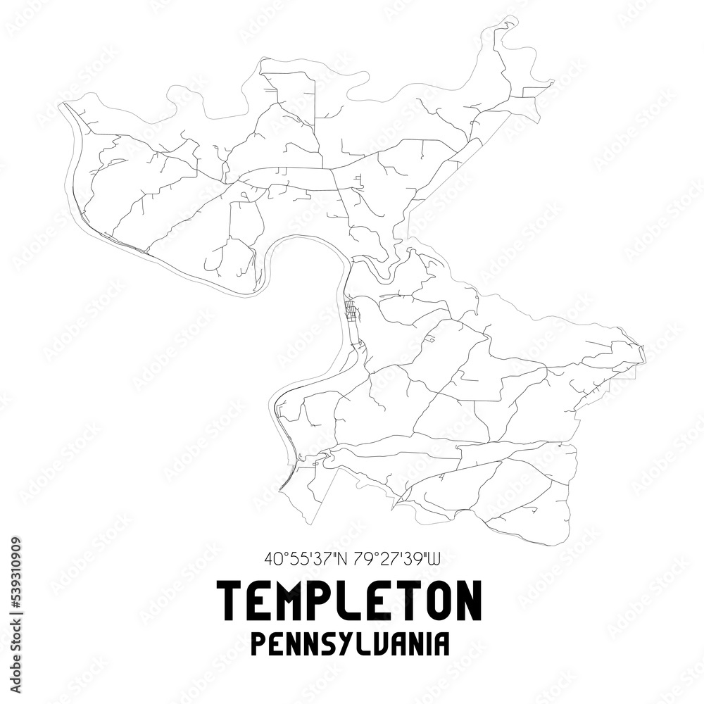 Templeton Pennsylvania. US street map with black and white lines.