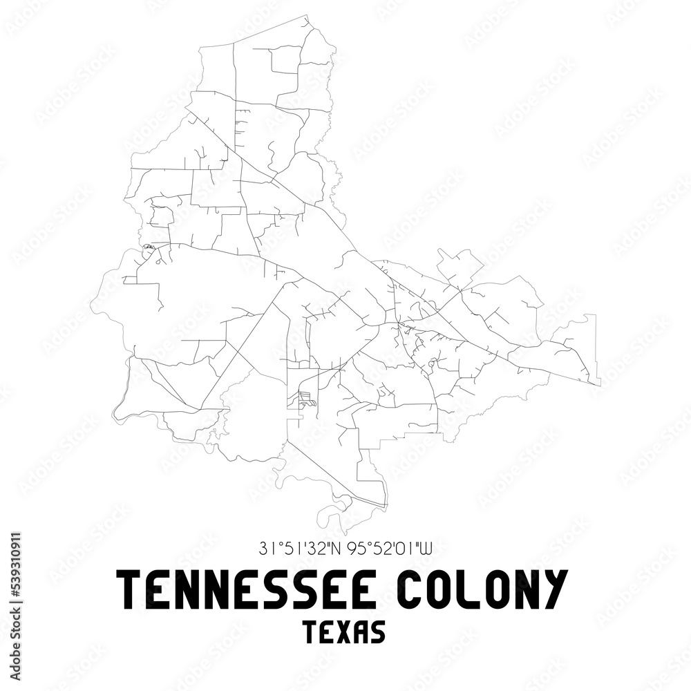 Tennessee Colony Texas. US street map with black and white lines. Tennessee Colony Texas. US street map with black and white lines.
