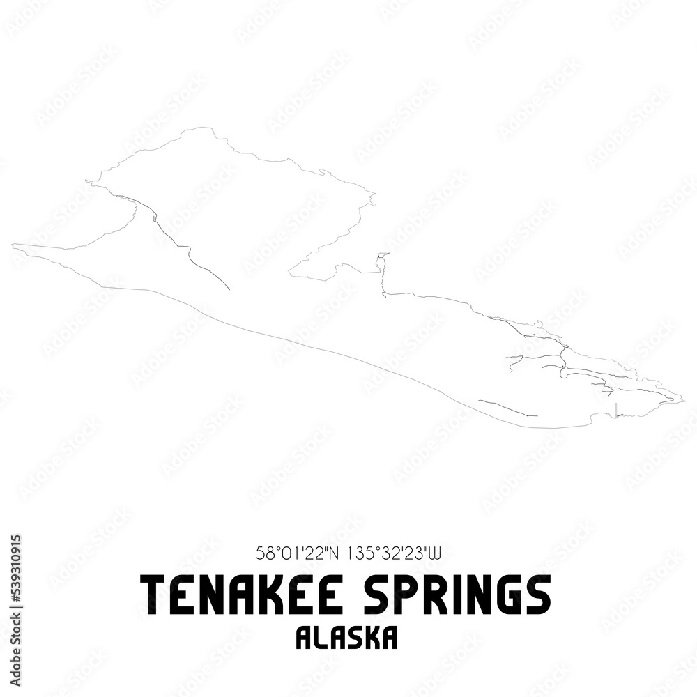 Tenakee Springs Alaska. US street map with black and white lines.
