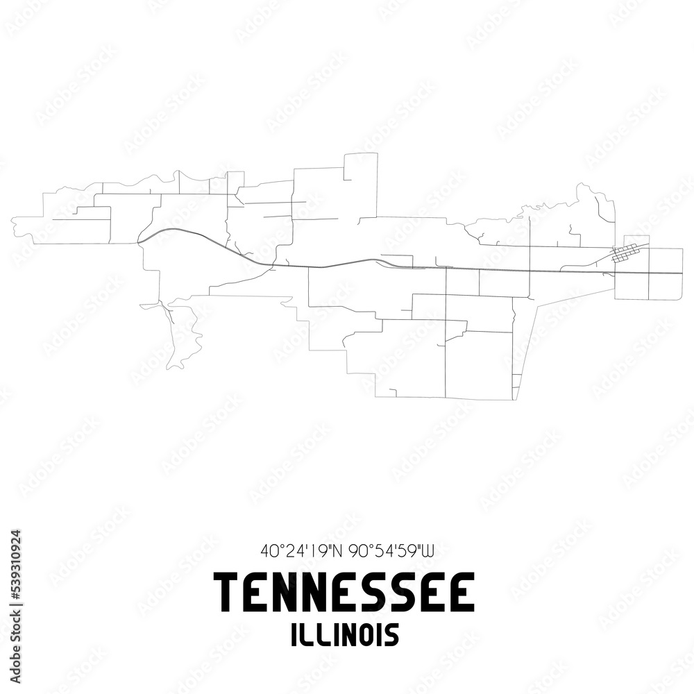 Tennessee Illinois. US street map with black and white lines.