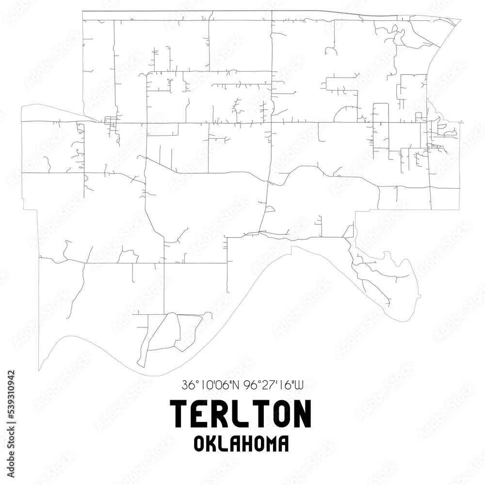 Terlton Oklahoma. US street map with black and white lines.