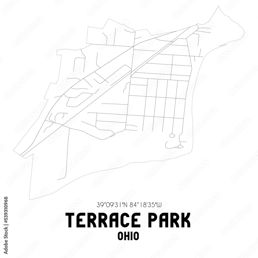 Terrace Park Ohio. US street map with black and white lines.