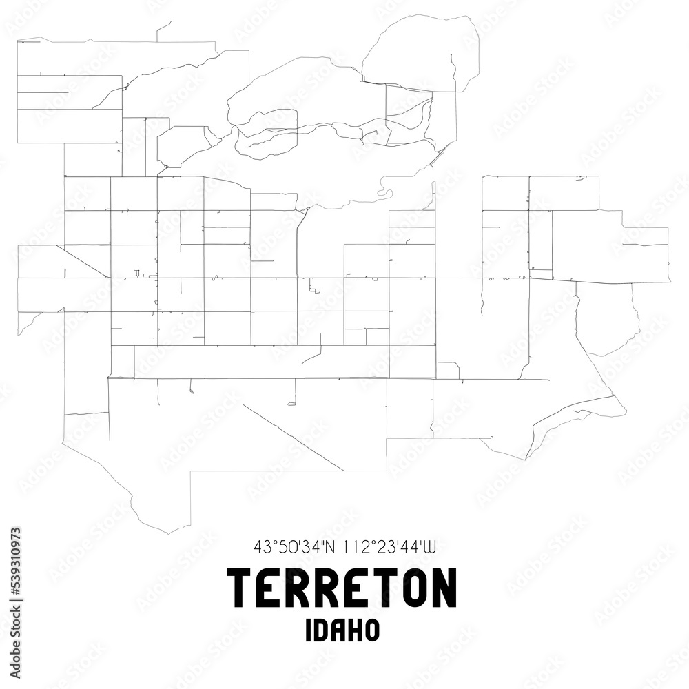 Terreton Idaho. US street map with black and white lines.