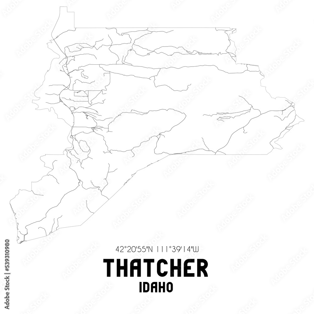 Thatcher Idaho. US street map with black and white lines.