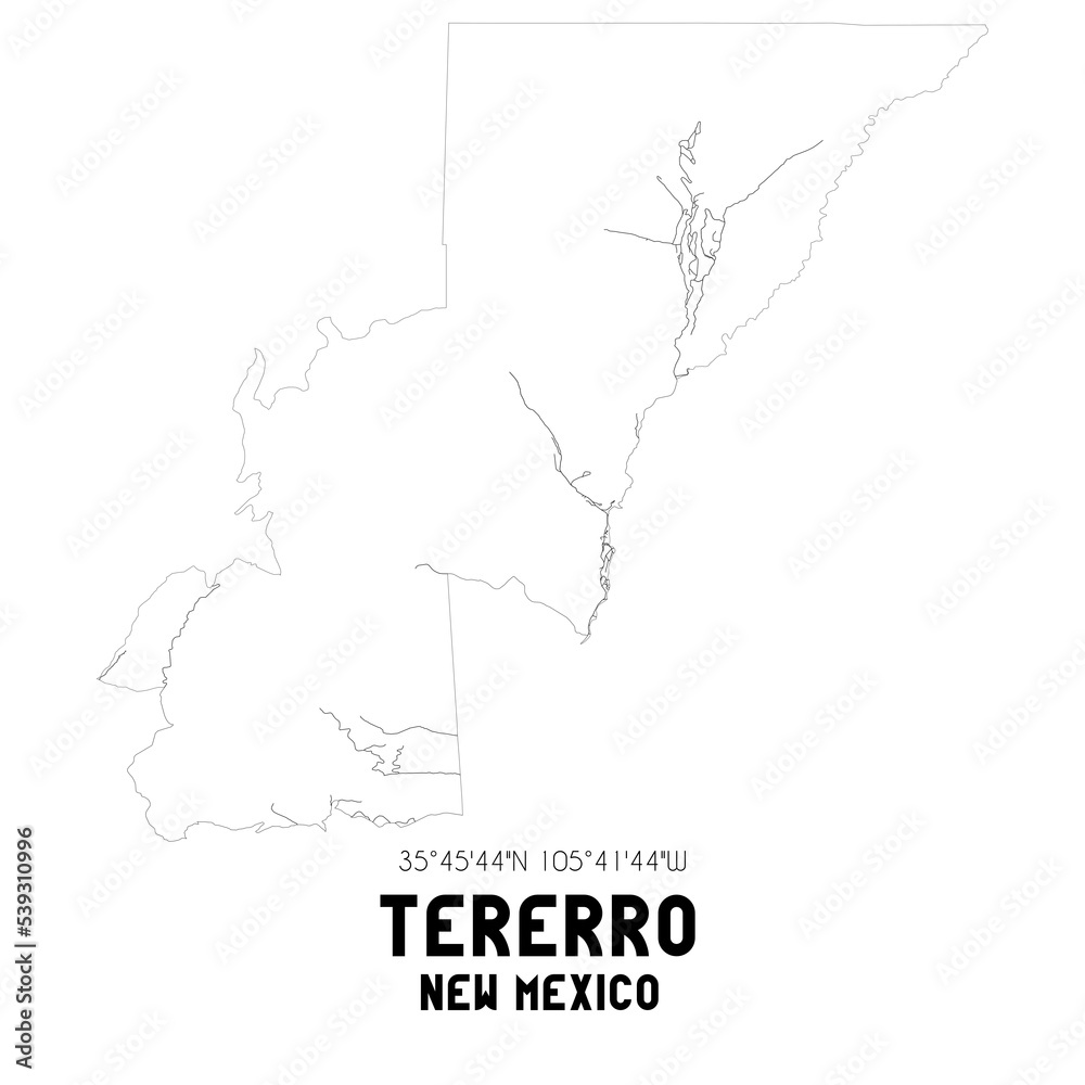 Tererro New Mexico. US street map with black and white lines.