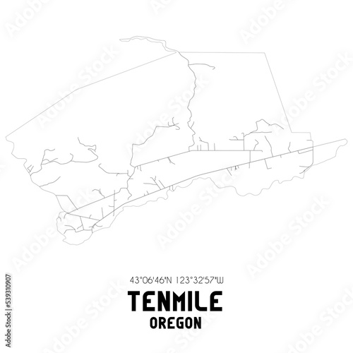 Tenmile Oregon. US street map with black and white lines.