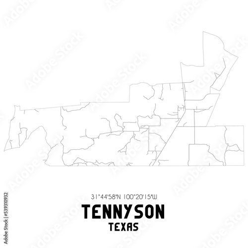 Tennyson Texas. US street map with black and white lines.