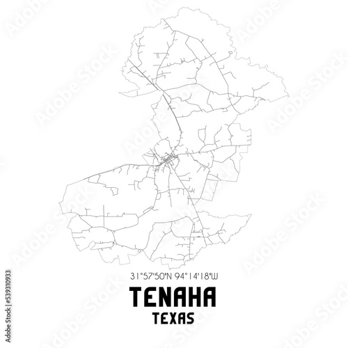 Tenaha Texas. US street map with black and white lines.