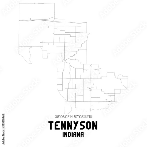 Tennyson Indiana. US street map with black and white lines.