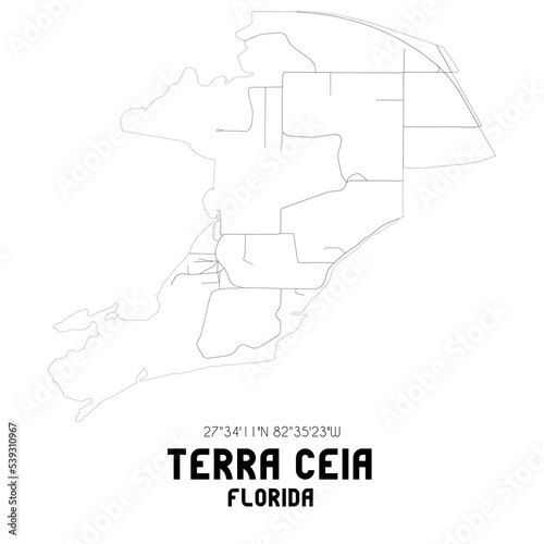 Terra Ceia Florida. US street map with black and white lines.