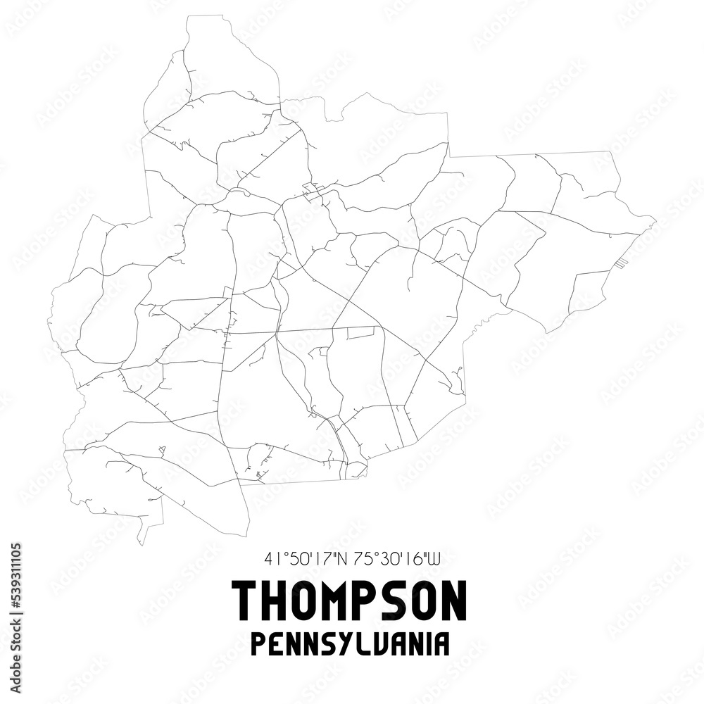 Thompson Pennsylvania. US street map with black and white lines. Thompson Pennsylvania. US street map with black and white lines.