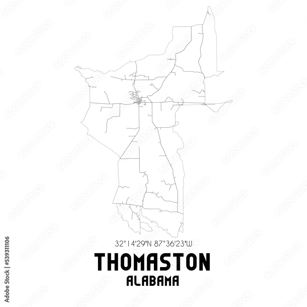 Thomaston Alabama. US street map with black and white lines.