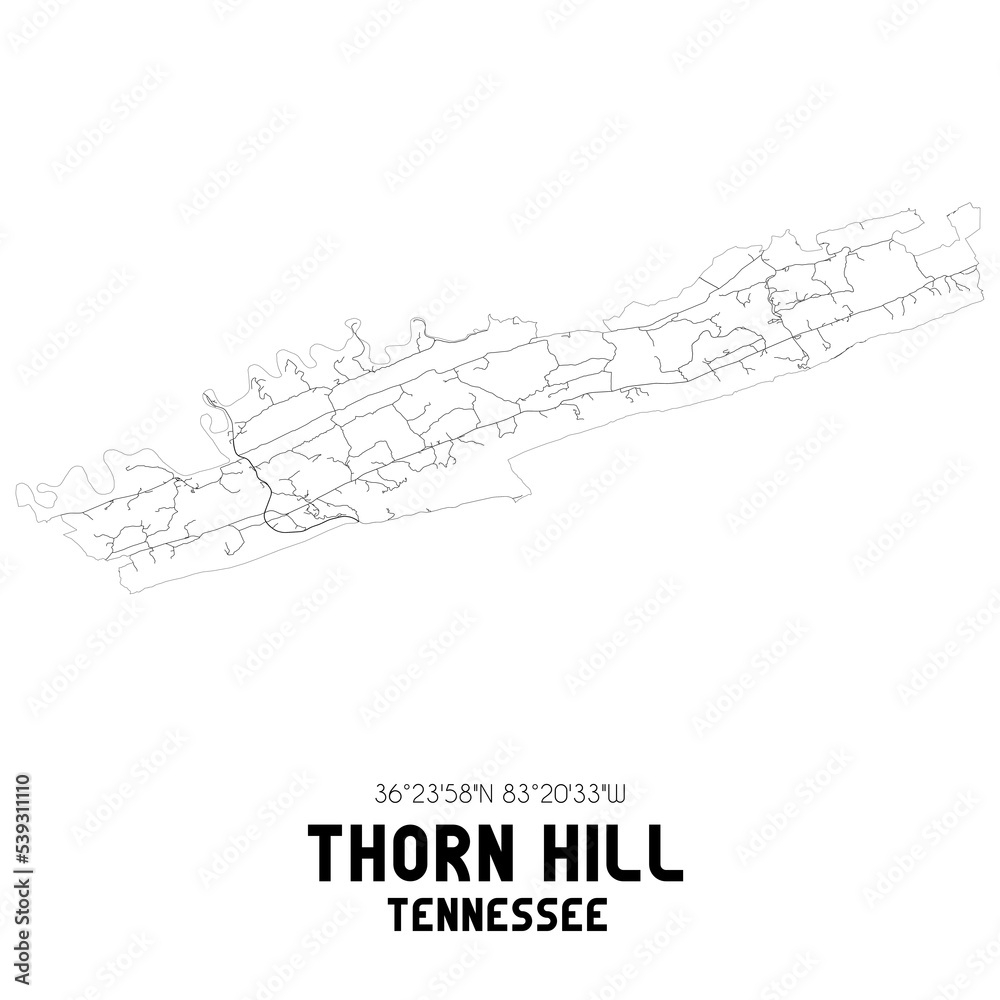 Thorn Hill Tennessee. US street map with black and white lines.