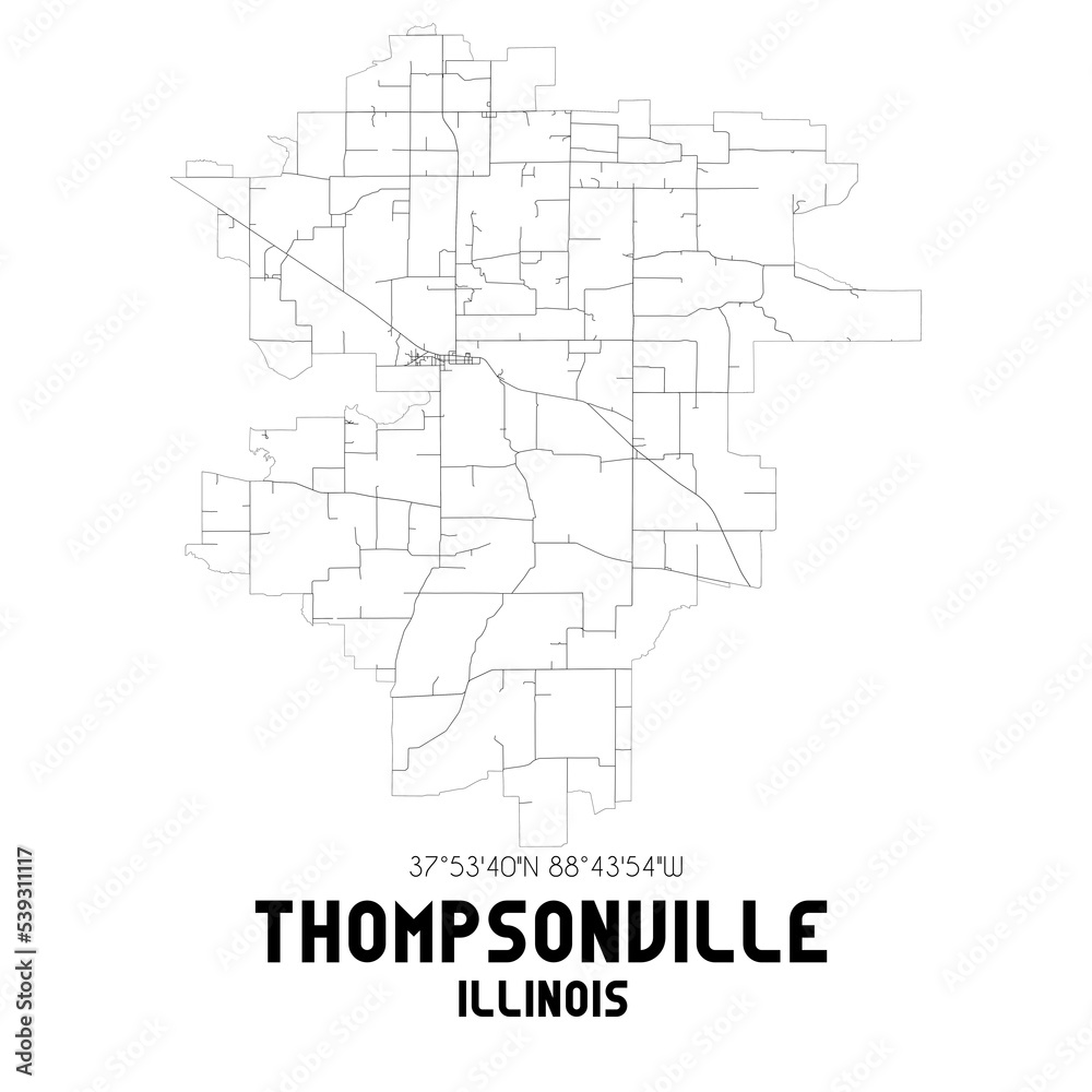 Thompsonville Illinois. US street map with black and white lines.