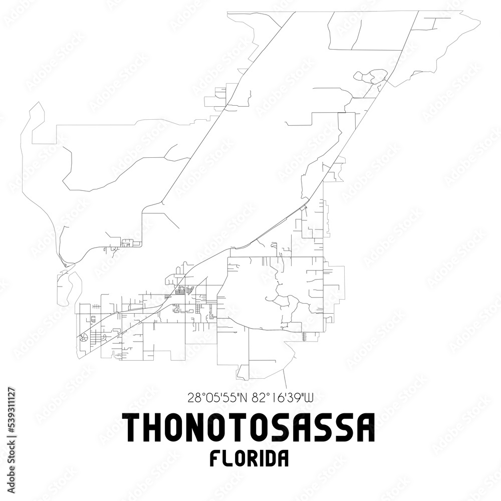 Thonotosassa Florida. US street map with black and white lines.