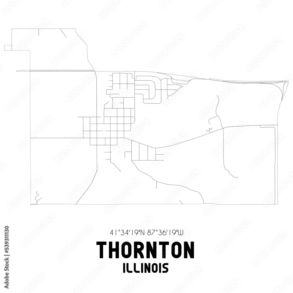 Thornton Illinois. US street map with black and white lines.