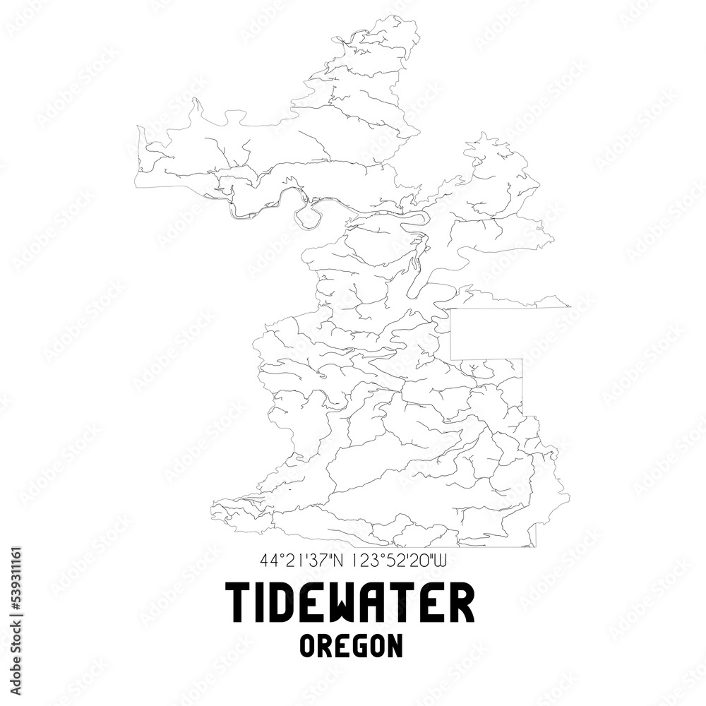 Tidewater Oregon. US street map with black and white lines.