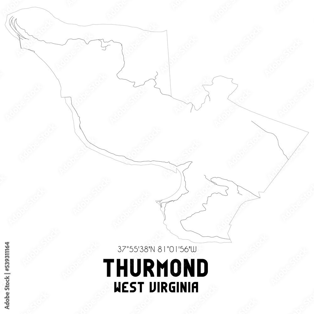 Thurmond West Virginia. US street map with black and white lines.
