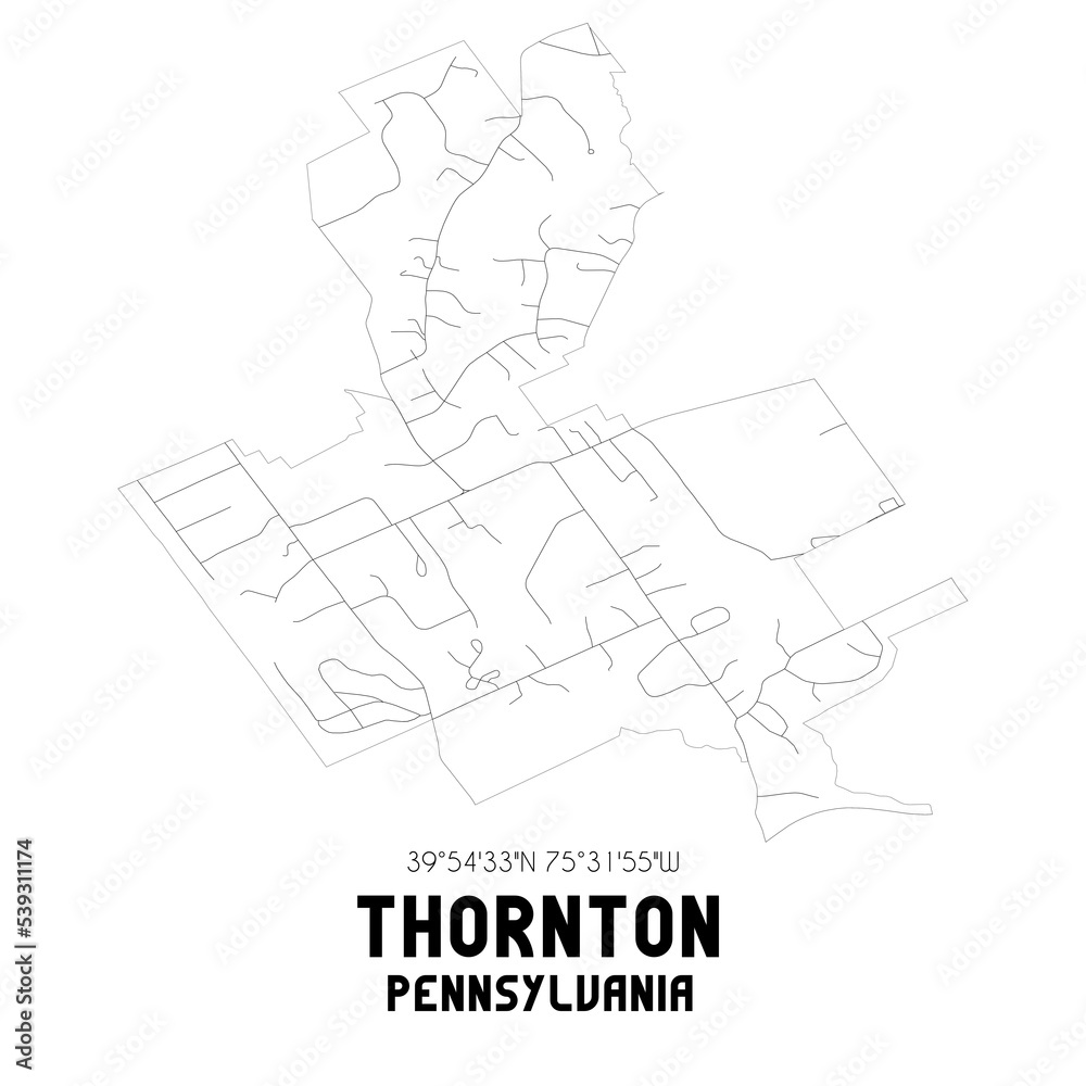 Thornton Pennsylvania. US street map with black and white lines.