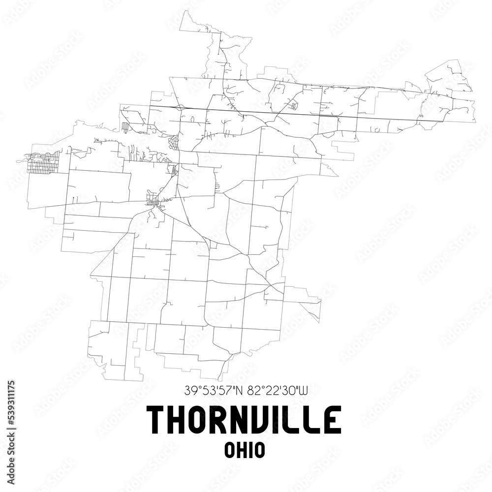 Thornville Ohio. US street map with black and white lines.