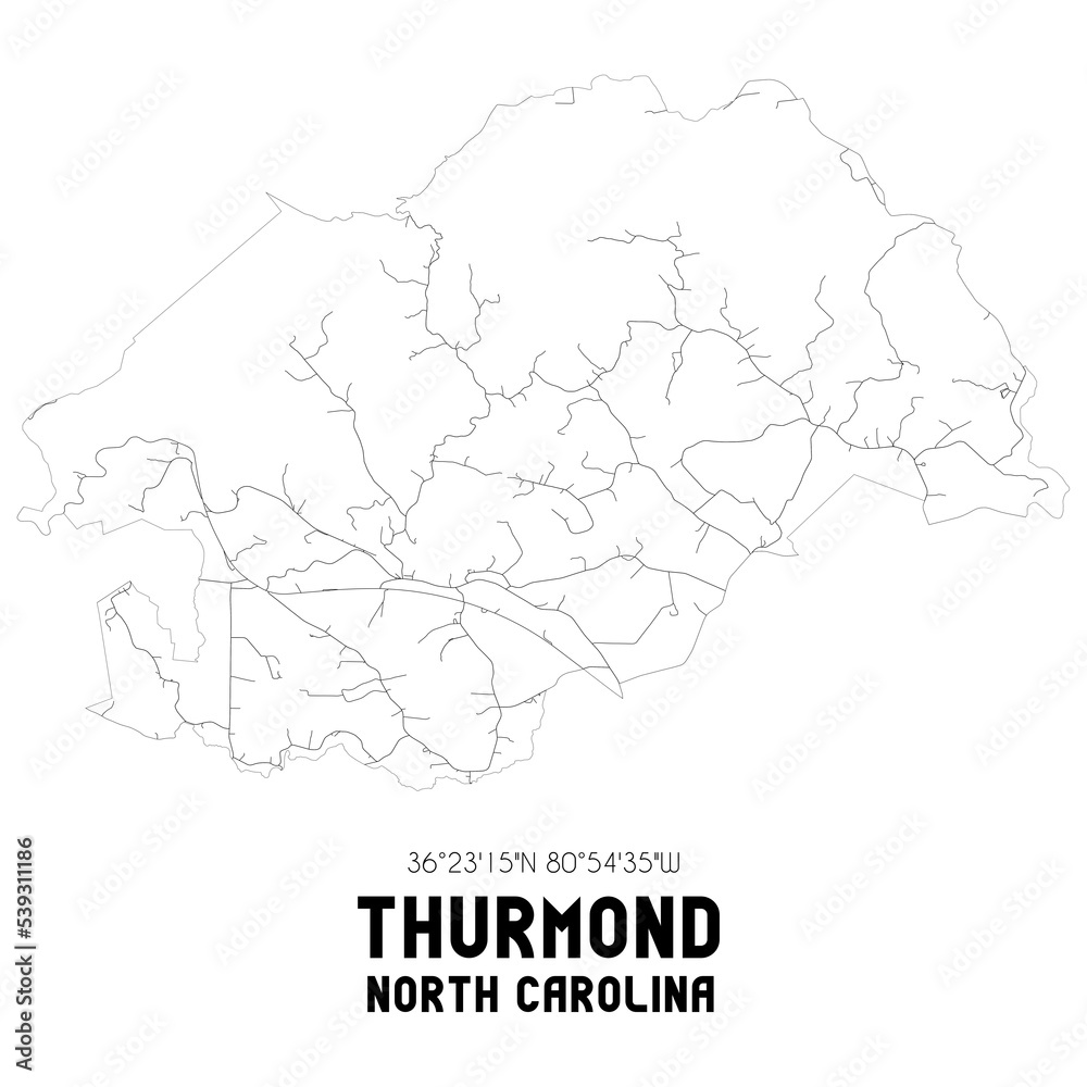 Thurmond North Carolina. US street map with black and white lines.