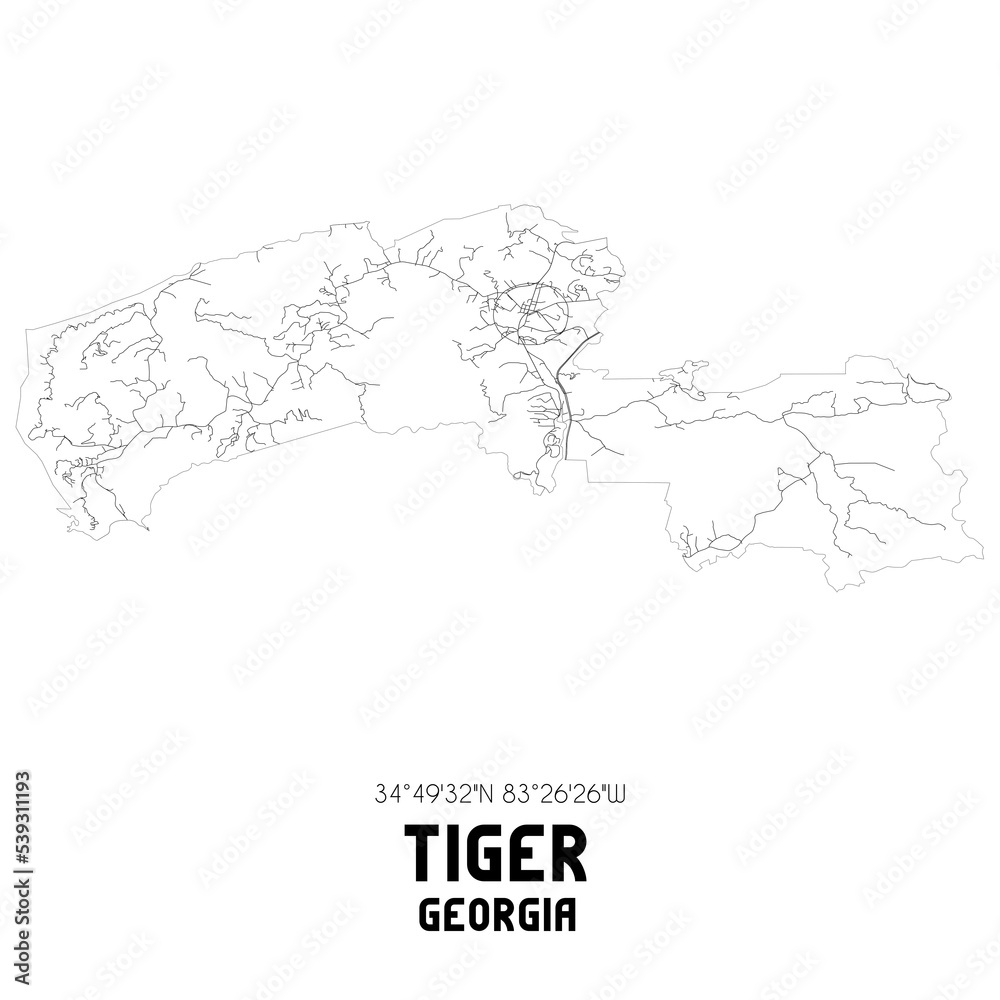 Tiger Georgia. US street map with black and white lines.