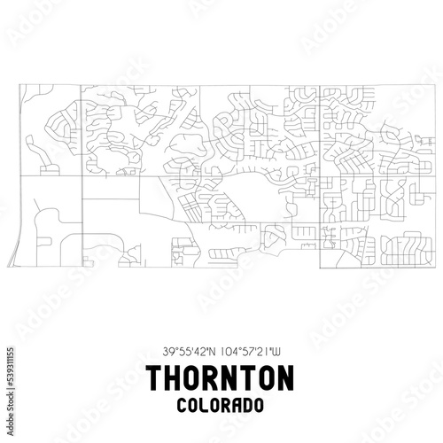 Thornton Colorado. US street map with black and white lines.