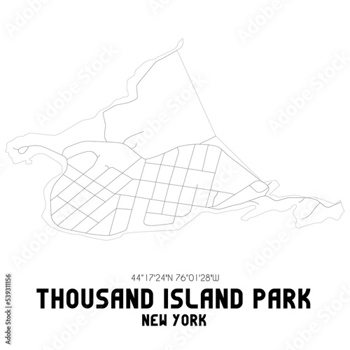 Thousand Island Park New York. US street map with black and white lines.