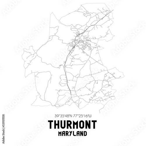 Thurmont Maryland. US street map with black and white lines.