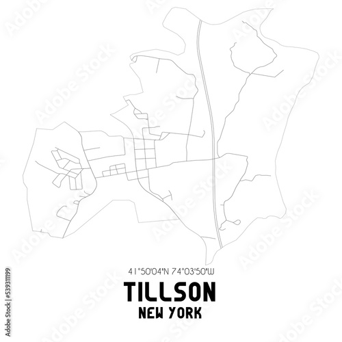 Tillson New York. US street map with black and white lines.