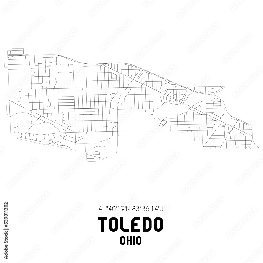 Toledo Ohio. US street map with black and white lines.