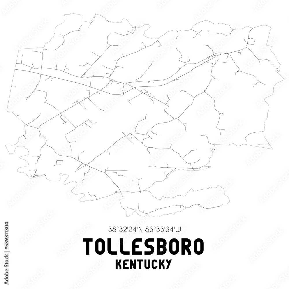 Tollesboro Kentucky. US street map with black and white lines.