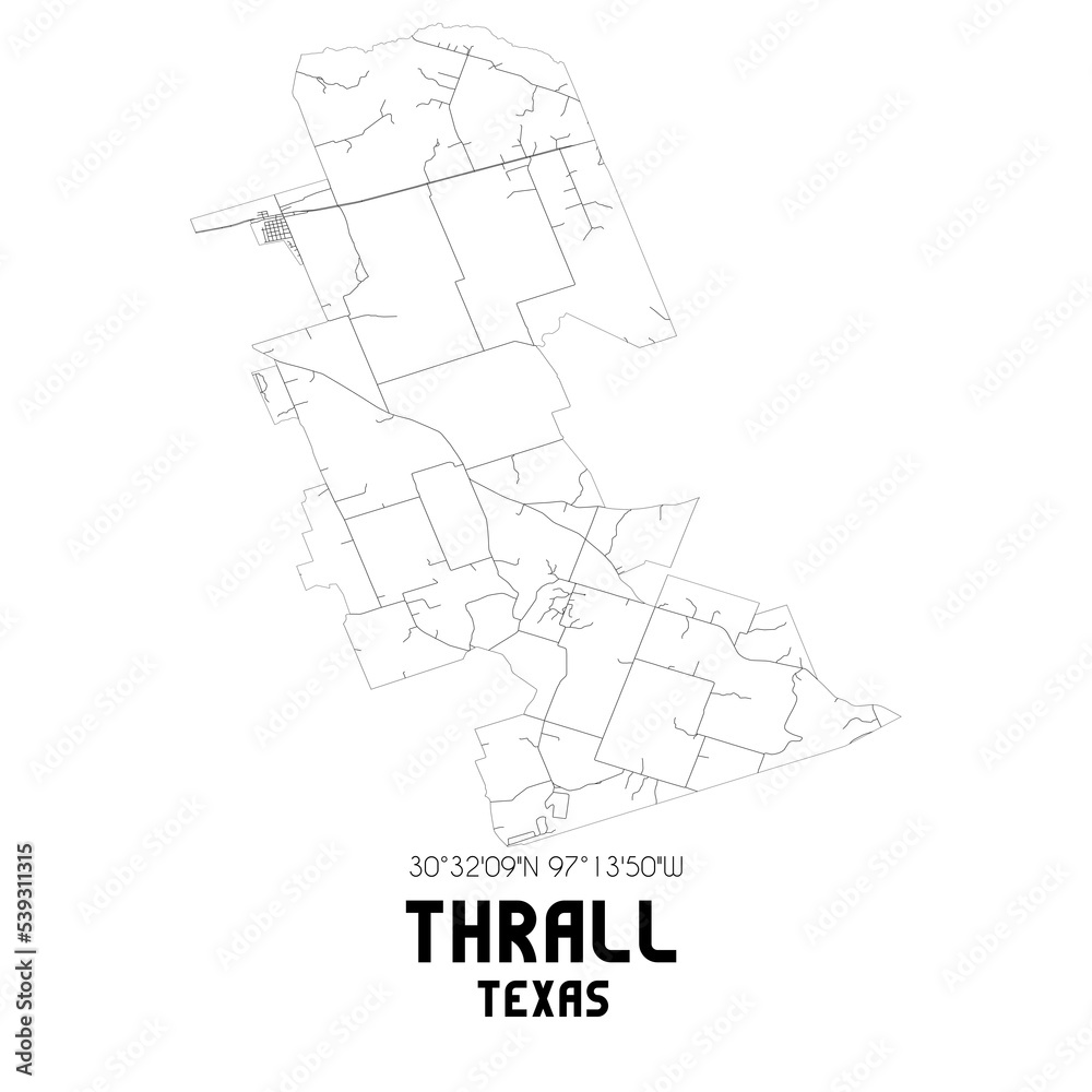 Thrall Texas. US street map with black and white lines. Stock