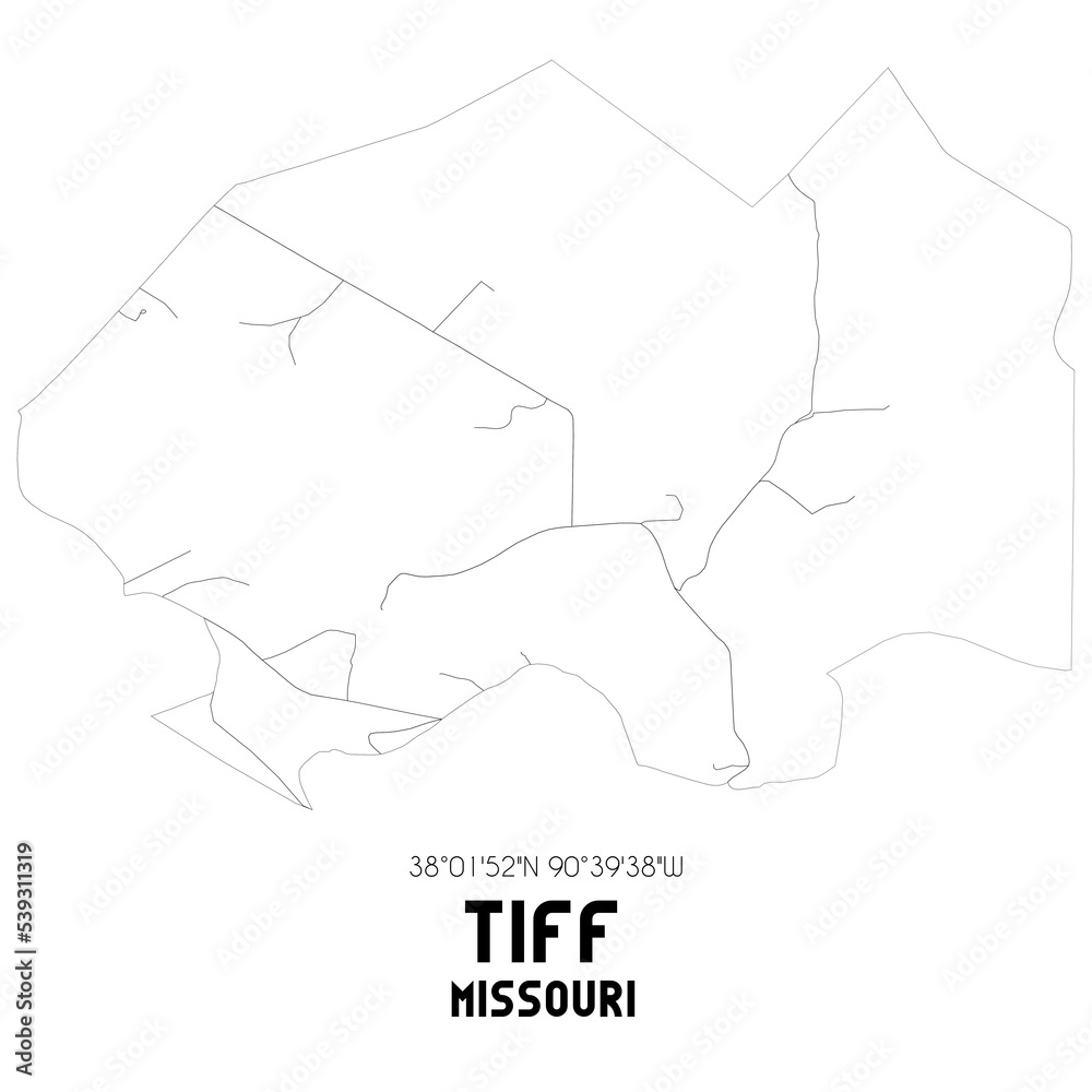 Tiff Missouri. US street map with black and white lines.