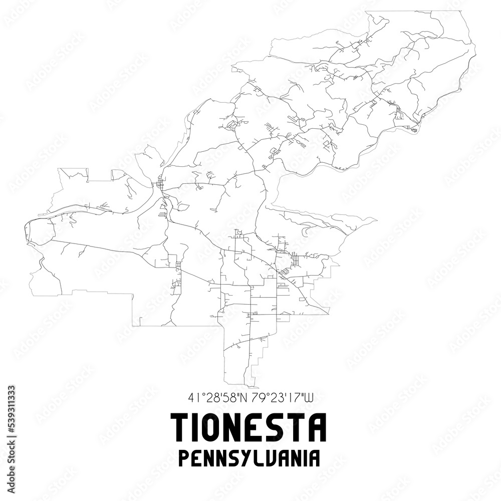 Tionesta Pennsylvania. US street map with black and white lines. Tionesta Pennsylvania. US street map with black and white lines.