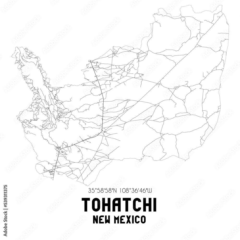 Tohatchi New Mexico. US street map with black and white lines.