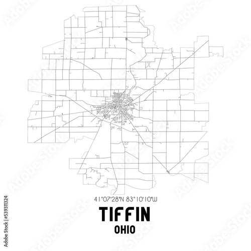 Tiffin Ohio. US street map with black and white lines.