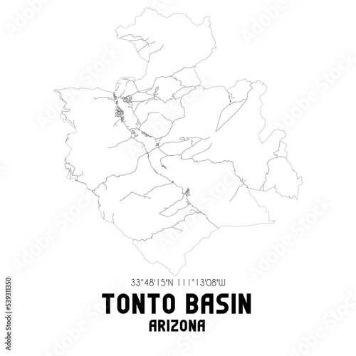 Tonto Basin Arizona. US street map with black and white lines.