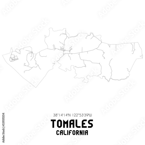 Tomales California. US street map with black and white lines.