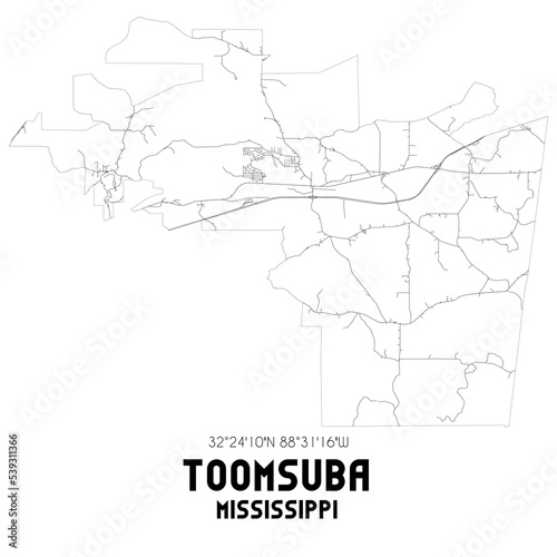 Toomsuba Mississippi. US street map with black and white lines.