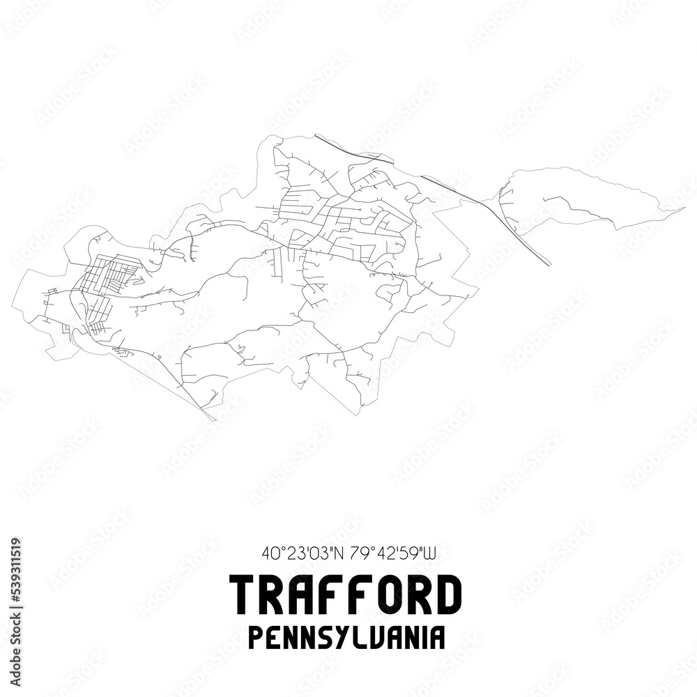 Trafford Pennsylvania. US street map with black and white lines.